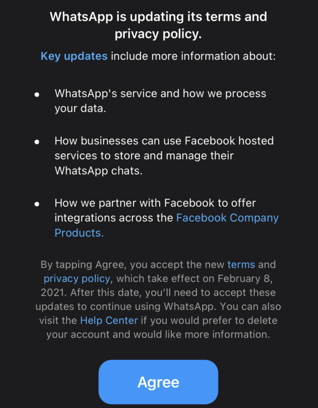 whatsapp new privacy policy print screen
